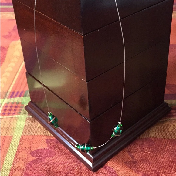 Emerald Green Three Glass Bean Necklace - Picture 5 of 5